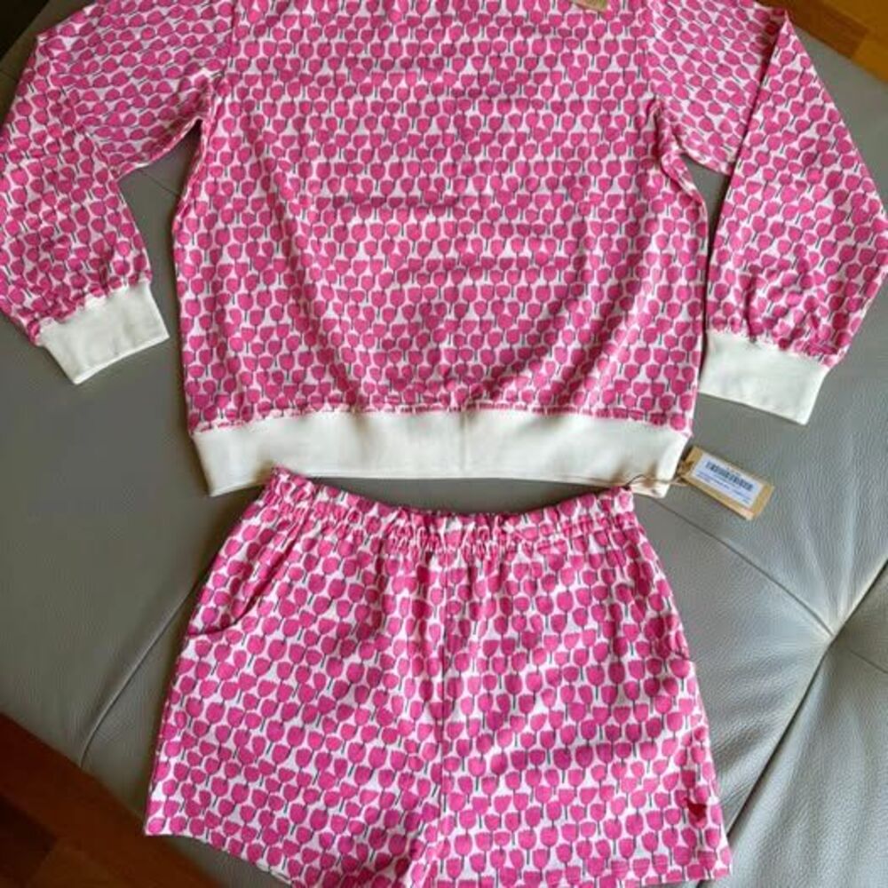 $110 NEW PINK CHICKEN SET”girls 14 Y organic pullover sweatshirt shorts withTags